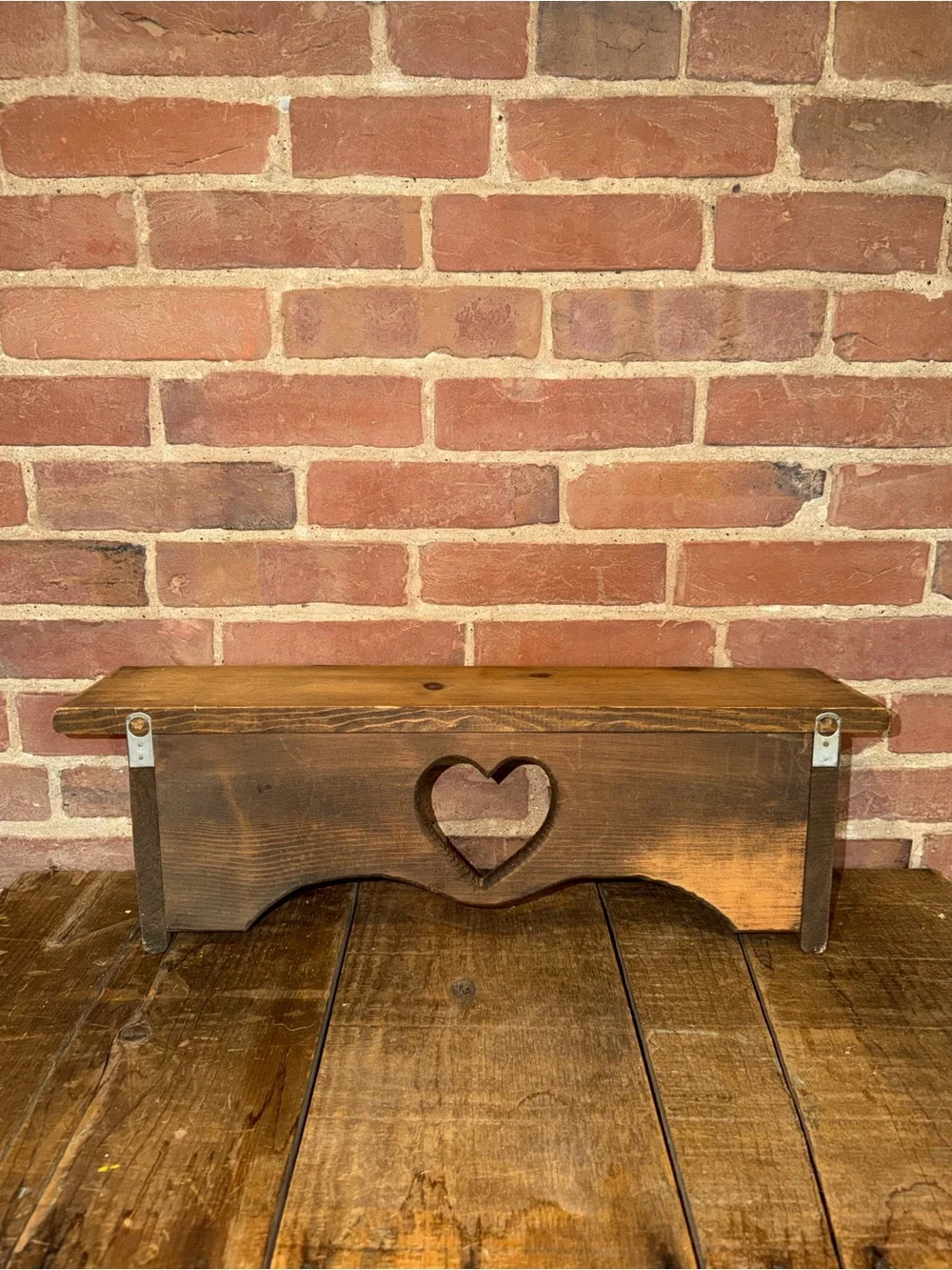 Wooden Heart Cutout Wall Shelf - Rustic Brown Farmhouse